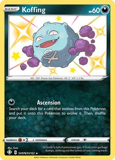 Pokémon card: Koffing SV076/SV122 from Shining Fates (Shiny Holo Rare), Darkness type, front of card
