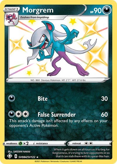 Pokémon card: Morgrem SV084/SV122 from Shining Fates (Shiny Holo Rare), Darkness type, front of card