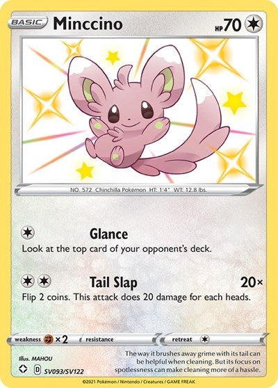 Pokémon card: Minccino SV093/SV122 from Shining Fates (Shiny Holo Rare), Colorless type, front of card
