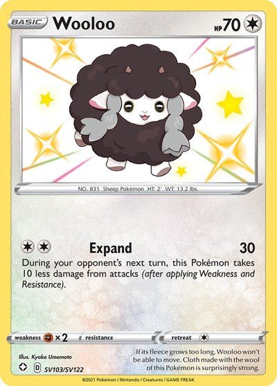 Pokémon card: Wooloo SV103/SV122 from Shining Fates (Shiny Holo Rare), Colorless type, front of card