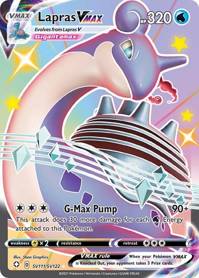 Pokémon card: Lapras VMAX SV111/SV122 from Shining Fates (Shiny Holo Rare), Water type, front of card