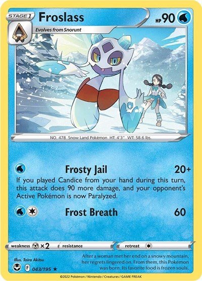 Pokémon card: Froslass 043/195 from Silver Tempest (Rare), Water type, front of card