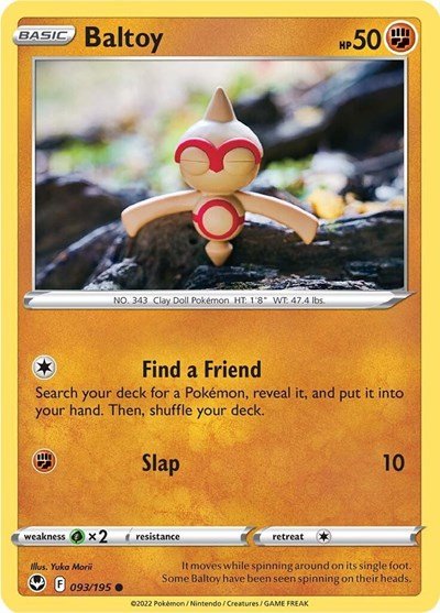Pokémon card: Baltoy 093/195 from Silver Tempest (Common), Fighting type, front of card