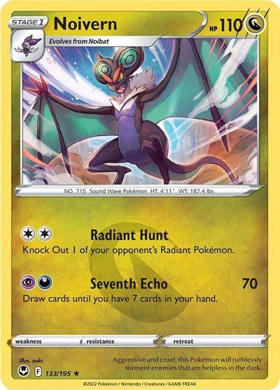 Pokémon card: Noivern 133/195 from Silver Tempest (Rare), Dragon type, front of card