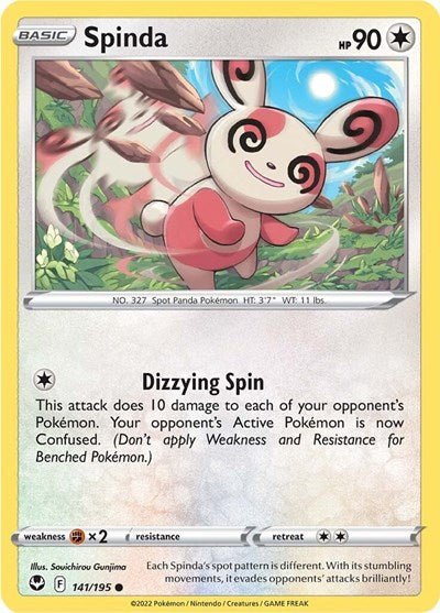 Pokémon card: Spinda 141/195 from Silver Tempest (Common), Colorless type, front of card