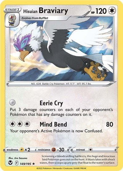 Pokémon card: Hisuian Braviary 149/195 from Silver Tempest (Rare), Colorless type, front of card