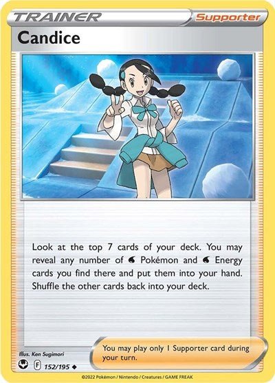 Pokémon card: Candice 152/195 from Silver Tempest (Uncommon), front of card