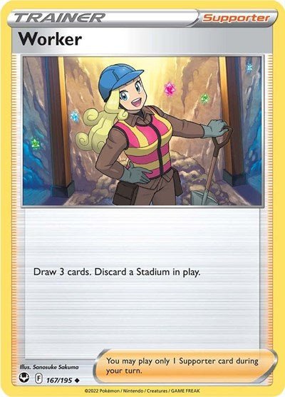 Pokémon card: Worker 167/195 from Silver Tempest (Uncommon), front of card