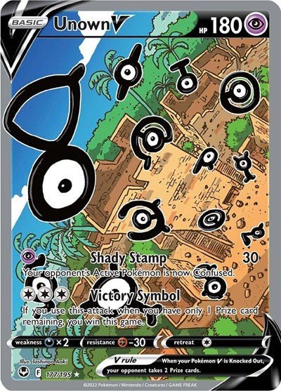 Pokémon card: Unown V (Alternate Full Art) 177/195 from Silver Tempest (Ultra Rare), Psychic type, front of card
