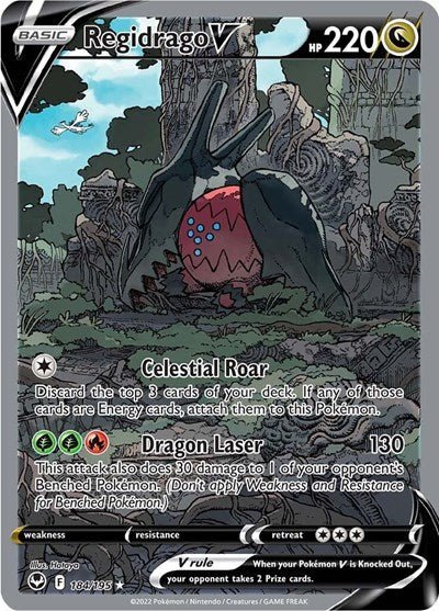 Pokémon card: Regidrago V (Alternate Full Art) 184/195 from Silver Tempest (Ultra Rare), Dragon type, front of card