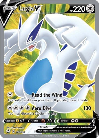 Pokémon card: Lugia V (Full Art) 185/195 from Silver Tempest (Ultra Rare), Colorless type, front of card