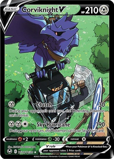 Pokémon card: Corviknight V TG18/TG30 from Silver Tempest Trainer Gallery (Ultra Rare), Metal type, front of card
