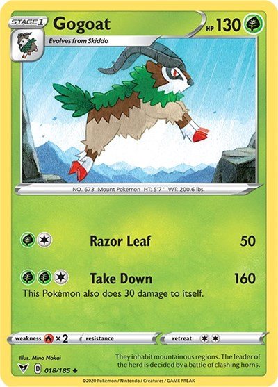 Pokémon card: Gogoat 018/185 from Vivid Voltage (Uncommon), Grass type, front of card