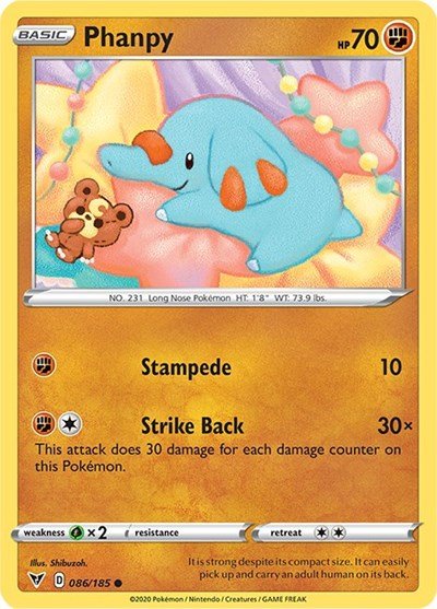 Pokémon card: Phanpy 086/185 from Vivid Voltage (Common), Fighting type, front of card