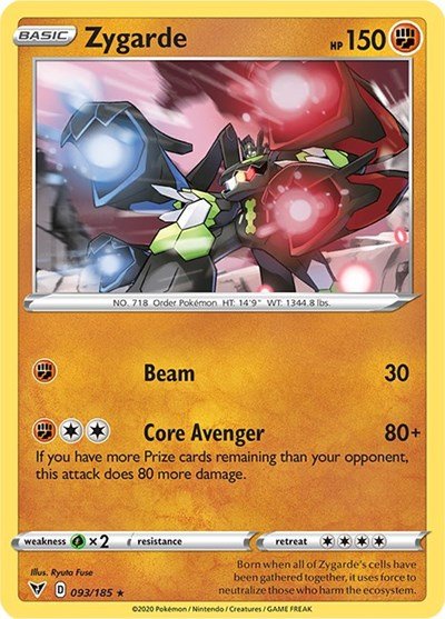 Pokémon card: Zygarde 093/185 from Vivid Voltage (Holo Rare), Fighting type, front of card