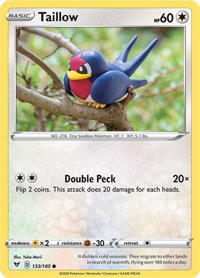 Pokémon card: Taillow 133/185 from Vivid Voltage (Common), Colorless type, front of card