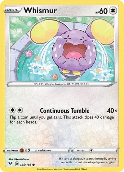 Pokémon card: Whismur 135/185 from Vivid Voltage (Common), Colorless type, front of card