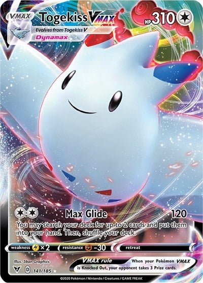 Pokémon card: Togekiss VMAX 141/185 from Vivid Voltage (Ultra Rare), Colorless type, front of card