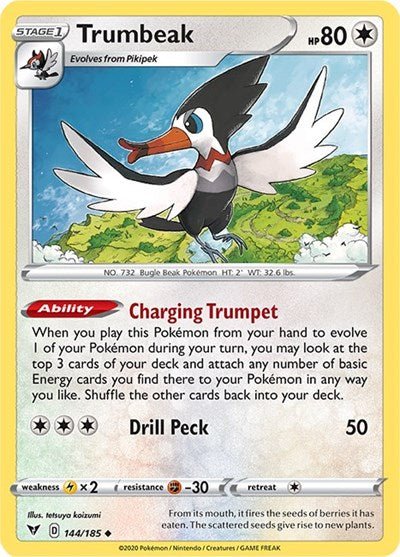 Pokémon card: Trumbeak 144/185 from Vivid Voltage (Uncommon), Colorless type, front of card