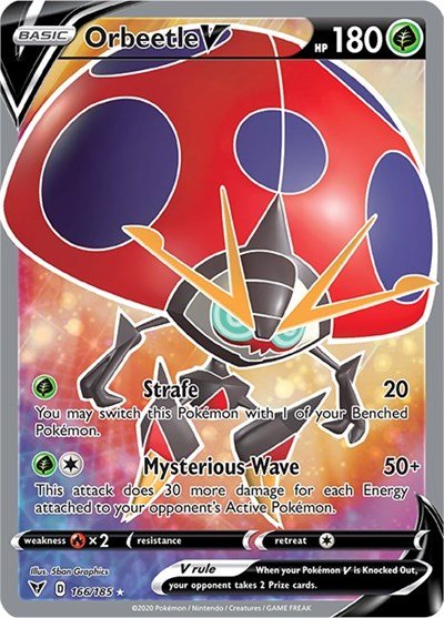 Pokémon card: Orbeetle V (Full Art) 166/185 from Vivid Voltage (Ultra Rare), Grass type, front of card
