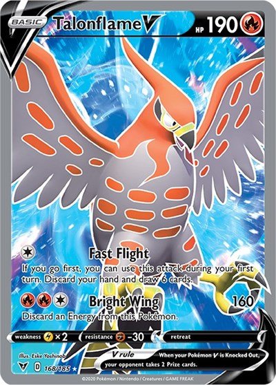 Pokémon card: Talonflame V (Full Art) 168/185 from Vivid Voltage (Ultra Rare), Fire type, front of card