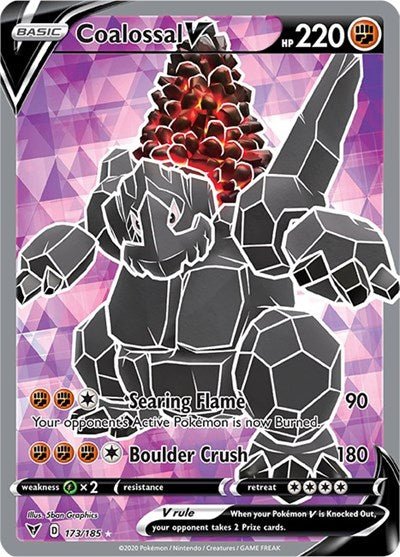 Pokémon card: Coalossal V (Full Art) 173/185 from Vivid Voltage (Ultra Rare), Fighting type, front of card