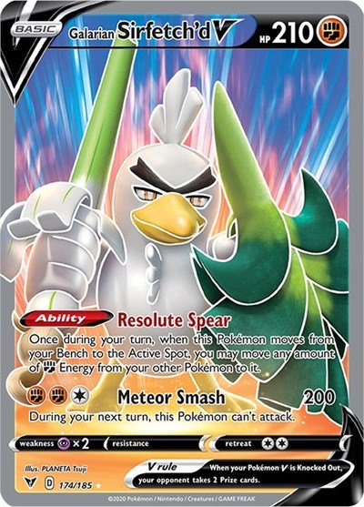 Pokémon card: Galarian Sirfetch'd V (Full Art) 174/185 from Vivid Voltage (Ultra Rare), Fighting type, front of card