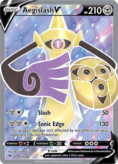 Pokémon card: Aegislash V (Full Art) 177/185 from Vivid Voltage (Ultra Rare), Metal type, front of card