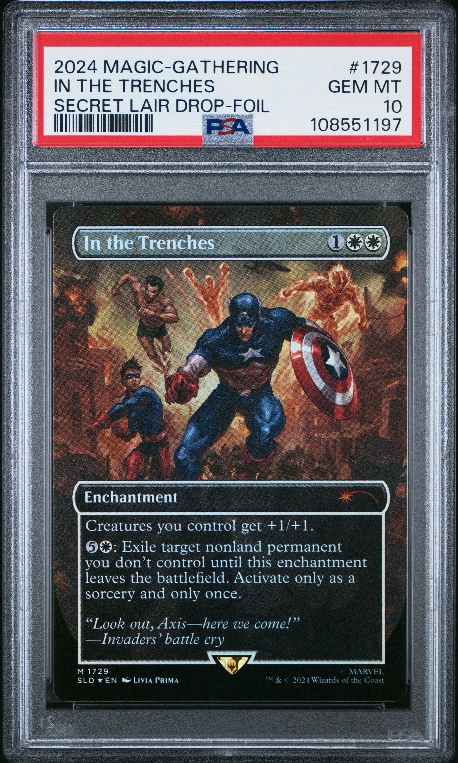 2024 Magic The Gathering Secret Lair Drop #1729 In The Trenches Secret Lair Drop-Foil PSA 10: graded slab, front view