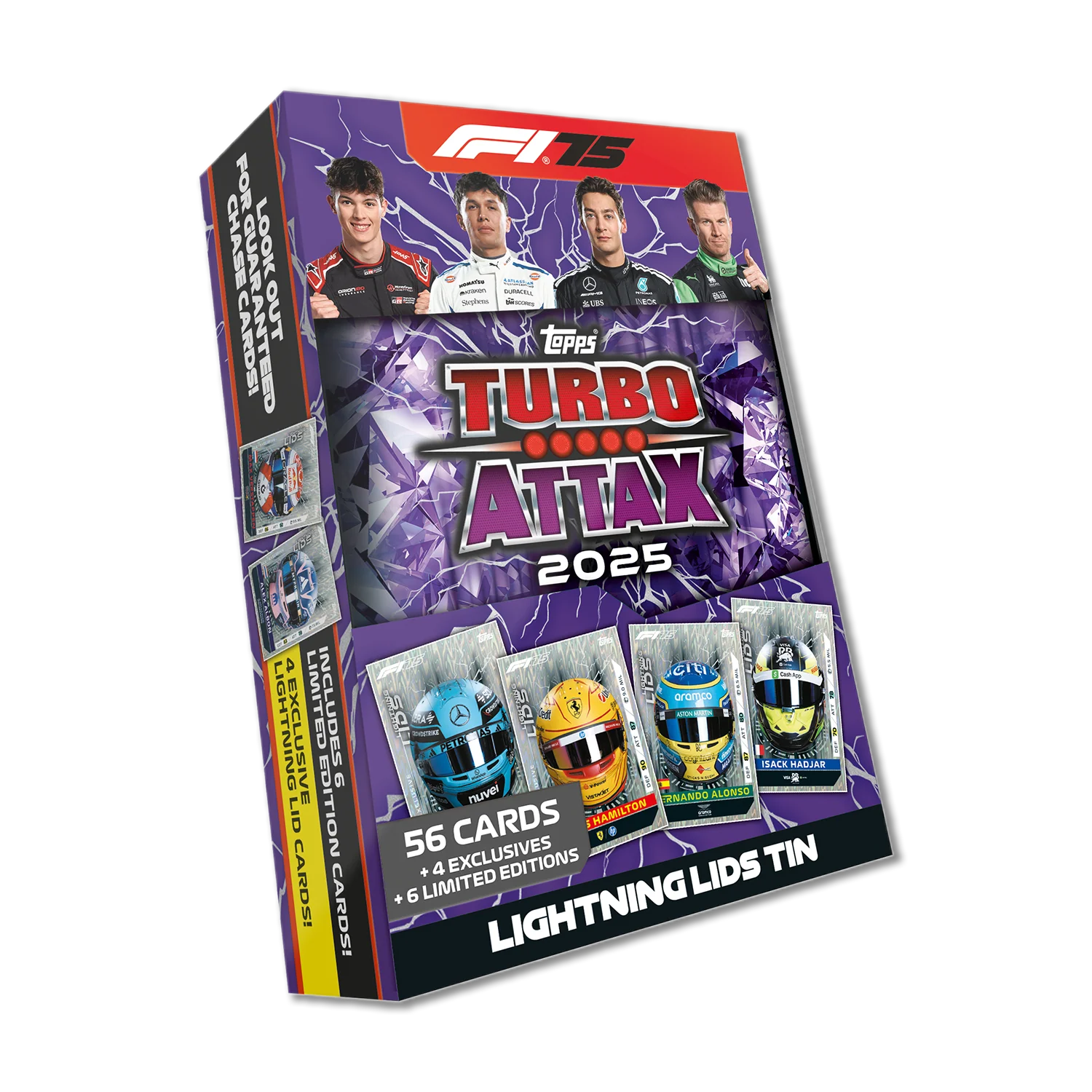 2025 Topps Turbo Attax Formula 1 Lightning Lids Mega Tin, sealed product, product photo
