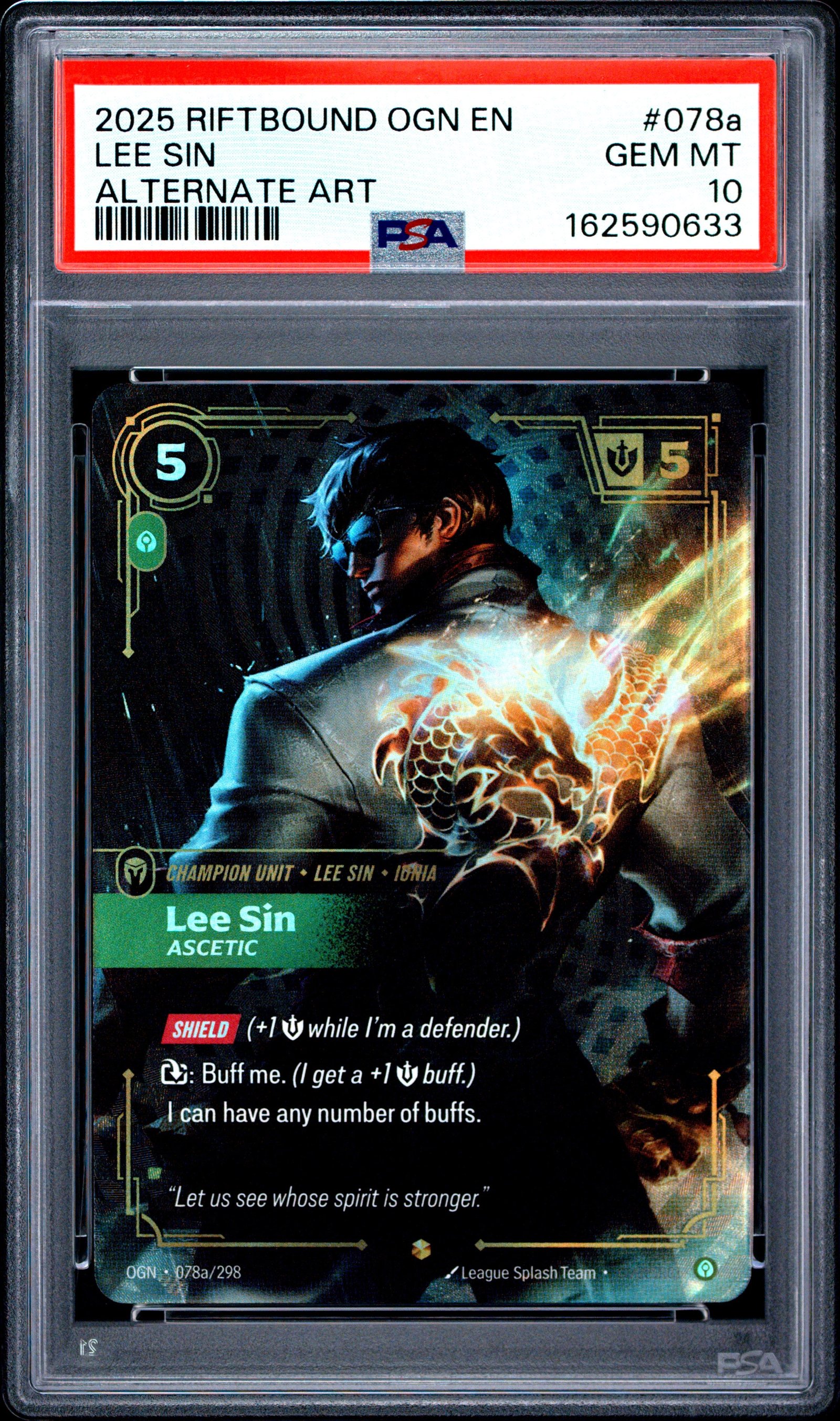 2025 Riftbound: League Of Legends Ogn-Origins #078A Lee Sin Alternate Art: graded slab, front view