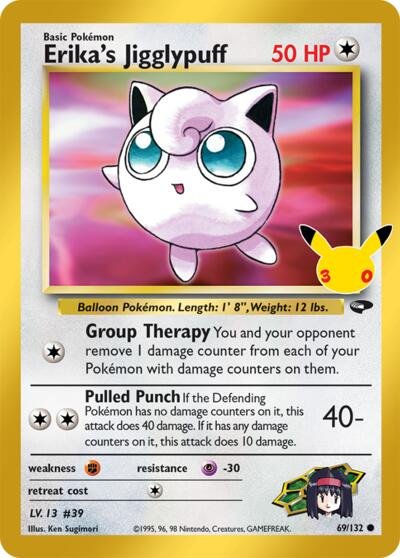 Pokémon card: Erika's Jigglypuff Classic Collection 069/132 from 30th Celebration, front of card