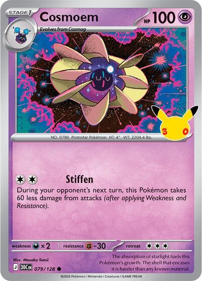 Pokémon card: Cosmoem 079/128 from 30th Celebration (M6a) (Common), Psychic type, front of card