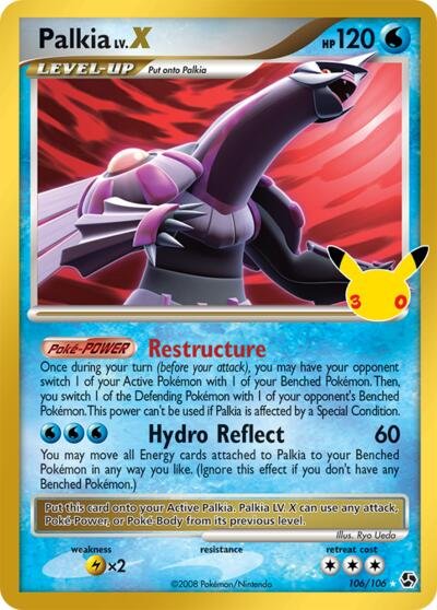 Pokémon card: Palkia LV.X Classic Collection 106/106 from 30th Celebration, front of card
