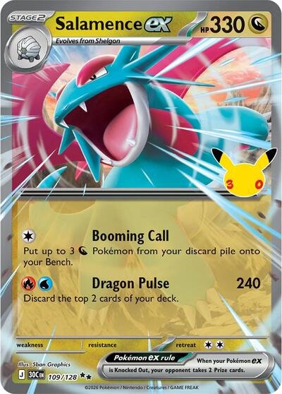 Pokémon card: Salamence ex 109/128 from 30th Celebration (M6a) (Double Rare), Dragon type, front of card