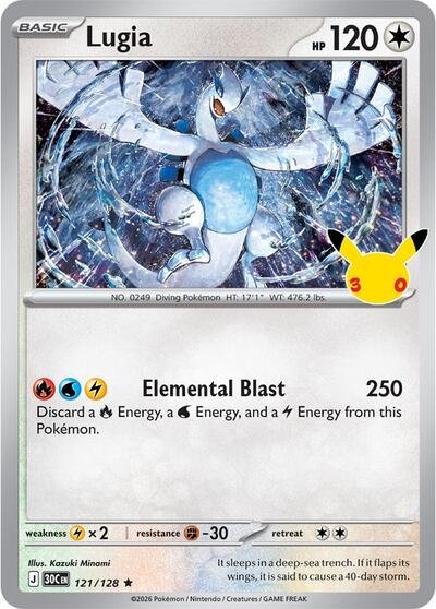 Pokémon card: Lugia 121/128 from 30th Celebration (M6a) (Rare), Colorless type, front of card