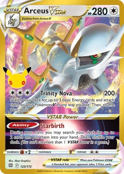 Pokémon card: Arceus VSTAR Classic Collection 123/172 from 30th Celebration, front of card