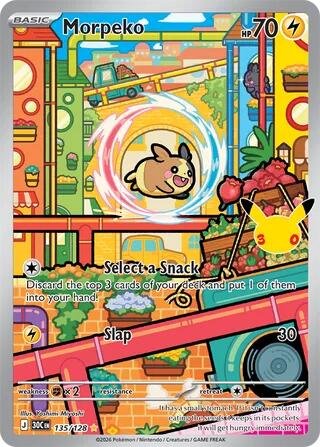 Pokémon card: Morpeko 135/128 from 30th Celebration (M6a) (Illustration Rare), Lightning type, front of card