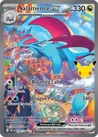 Pokémon card: Salamence ex 156/128 from 30th Celebration (M6a) (Special Illustration Rare), Dragon type, front of card