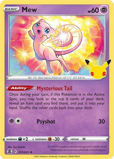Pokémon card: Mew 011/025 from Celebrations (Holo Rare), Psychic type, front of card
