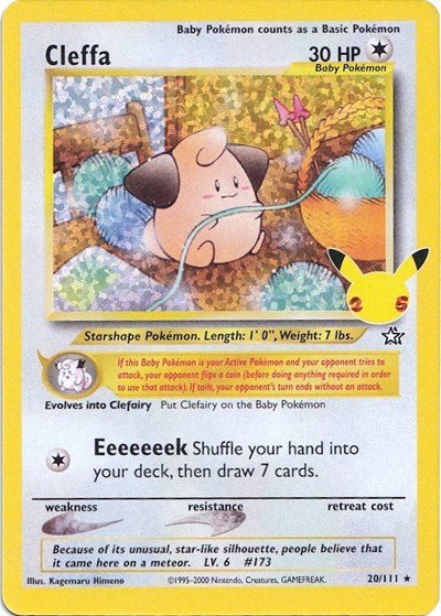Pokémon card: Cleffa Classic Collection 020/111 from Celebrations Classic Collection, Colorless type, front of card