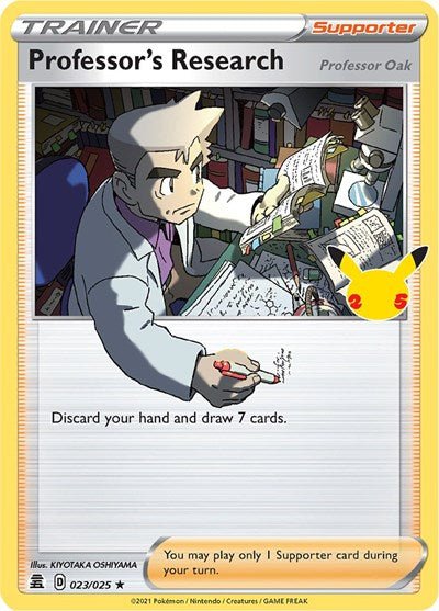 Pokémon card: Professor's Research [Professor Oak] 023/025 from Celebrations (Holo Rare), front of card