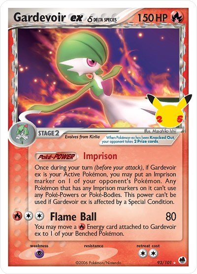 Pokémon card: Gardevoir ex (Delta Species) Classic Collection 093/101 from Celebrations Classic Collection, Psychic type, front of card