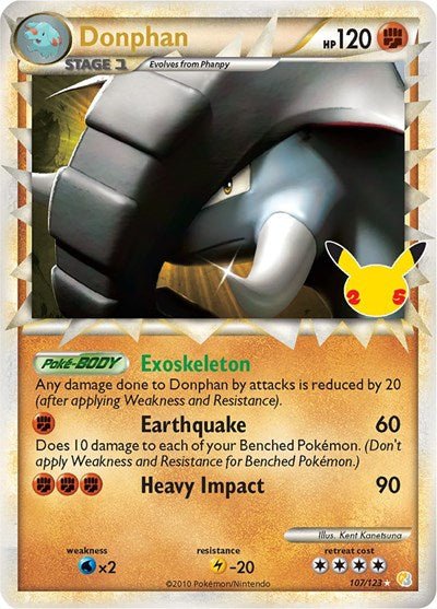 Pokémon card: Donphan (Prime) Classic Collection 107/123 from Celebrations Classic Collection, Fighting type, front of card
