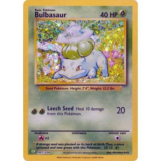 Pokémon card: CLV 001/034 Bulbasaur from Pokemon Trading Card Game Classic, Grass type, front of card