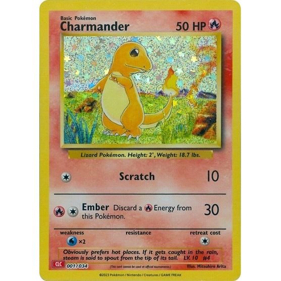 Pokémon card: CLC 001/034 Charmander from Pokemon Trading Card Game Classic, Fire type, front of card