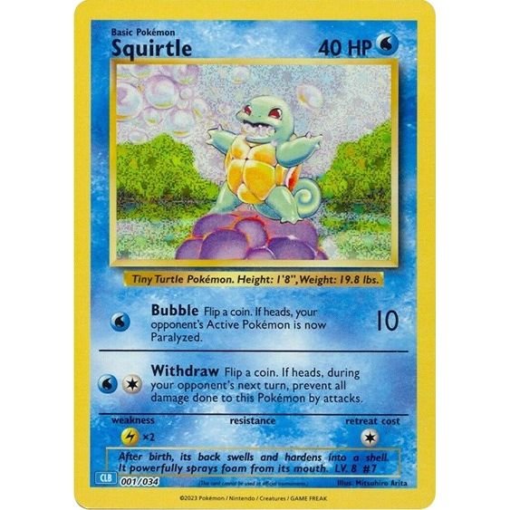 Pokémon card: CLB 001/034 Squirtle from Pokemon Trading Card Game Classic, Water type, front of card