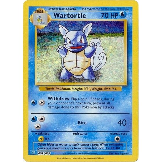 Pokémon card: CLB 002/034 Wartortle from Pokemon Trading Card Game Classic, Water type, front of card