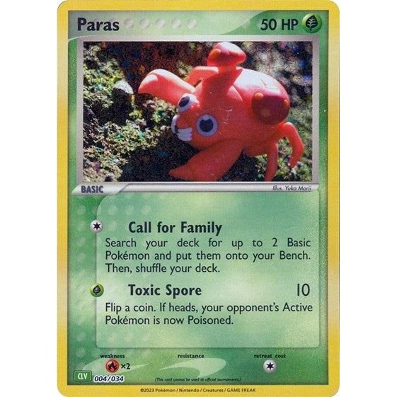 Pokémon card: CLV 004/034 Paras from Pokemon Trading Card Game Classic, Grass type, front of card