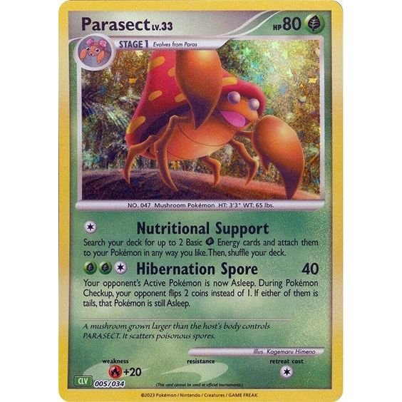 Pokémon card: CLV 005/034 Parasect from Pokemon Trading Card Game Classic, Grass type, front of card